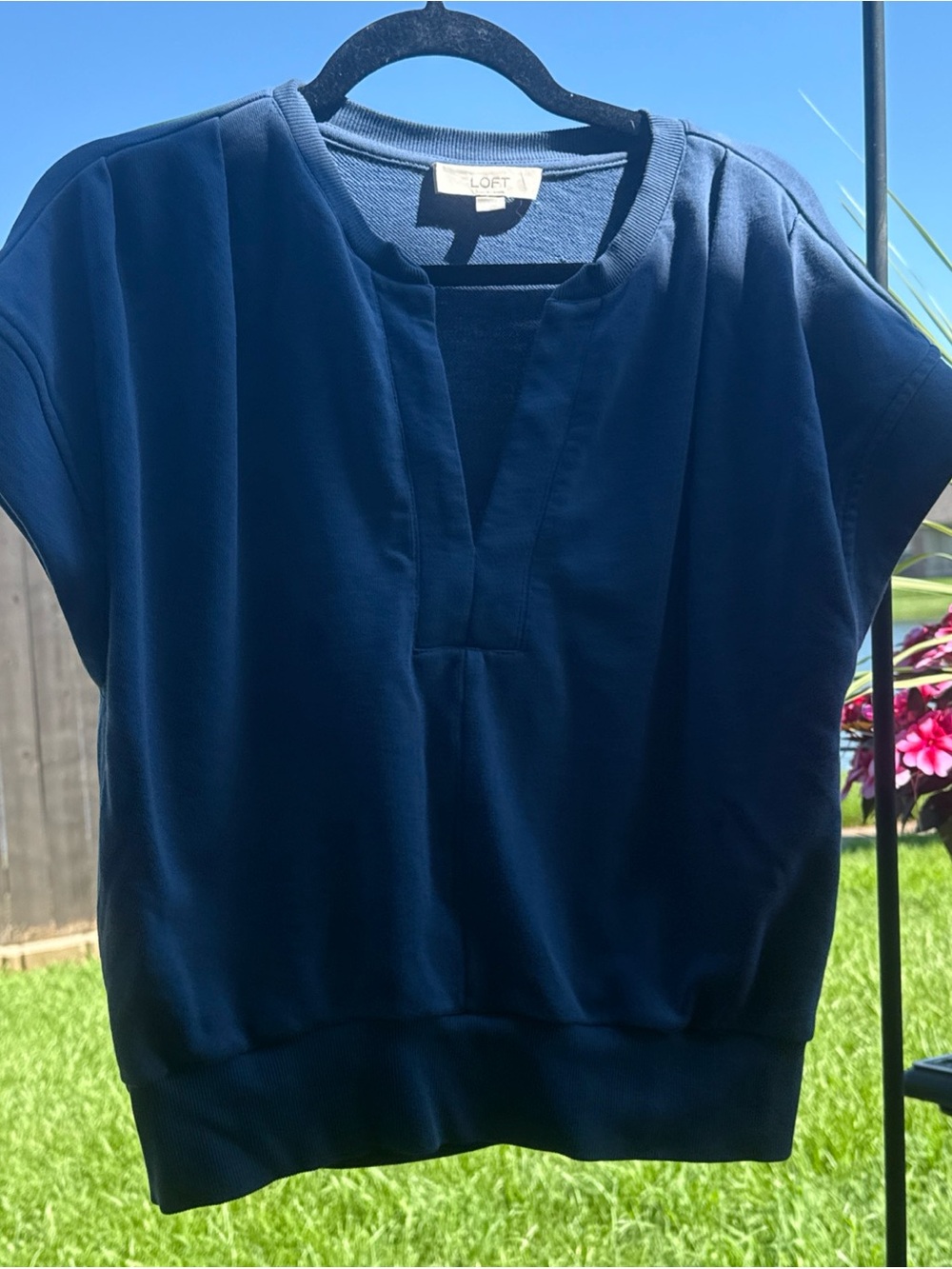 LOFT Navy Blue Split Neck Sweatshirt Top Medium